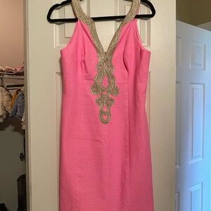 Lilly Pulitzer Pink Dress with Gold Embellishments